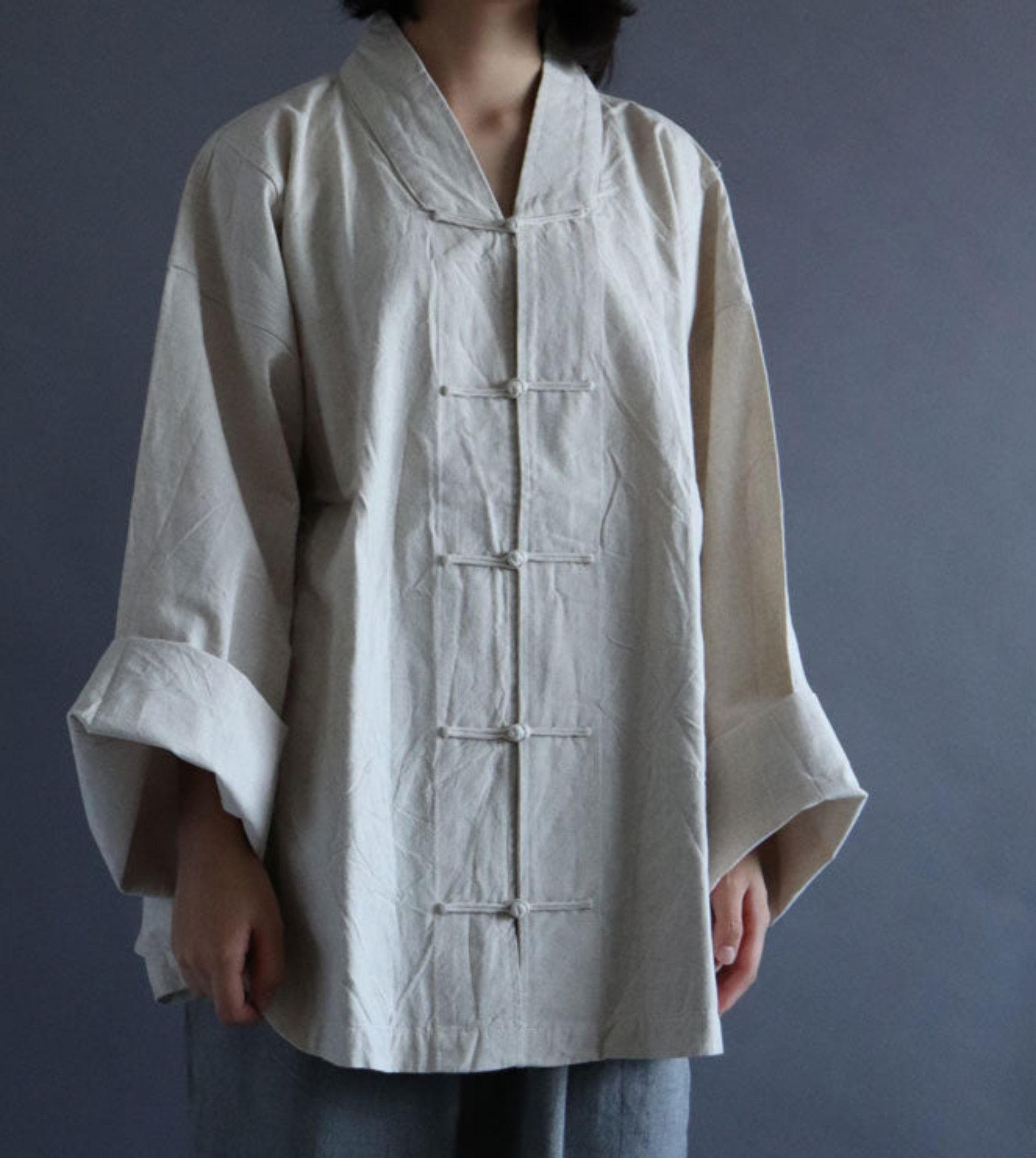 V襟チャイナ厚地M生成