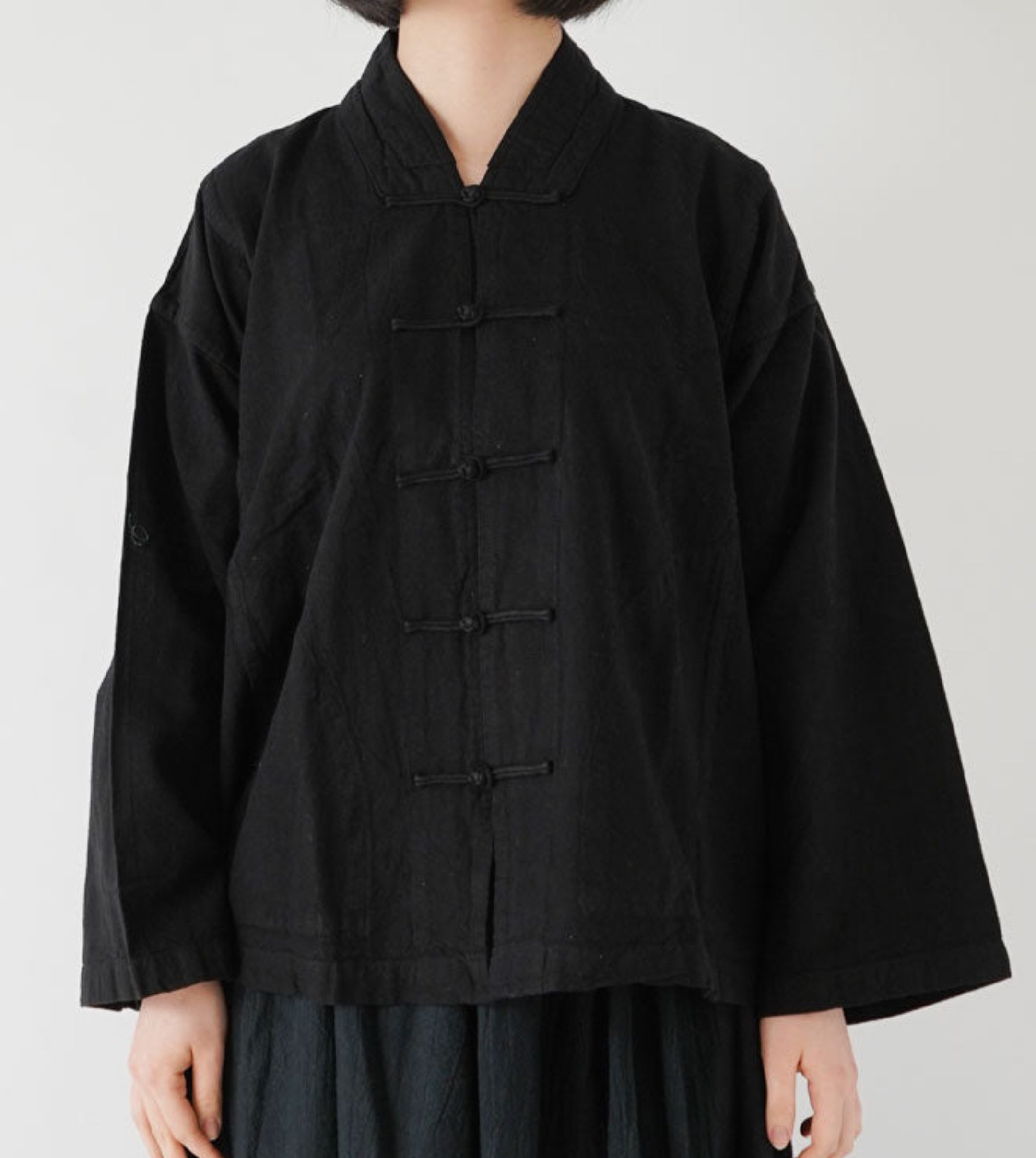 V襟チャイナ厚地S黒