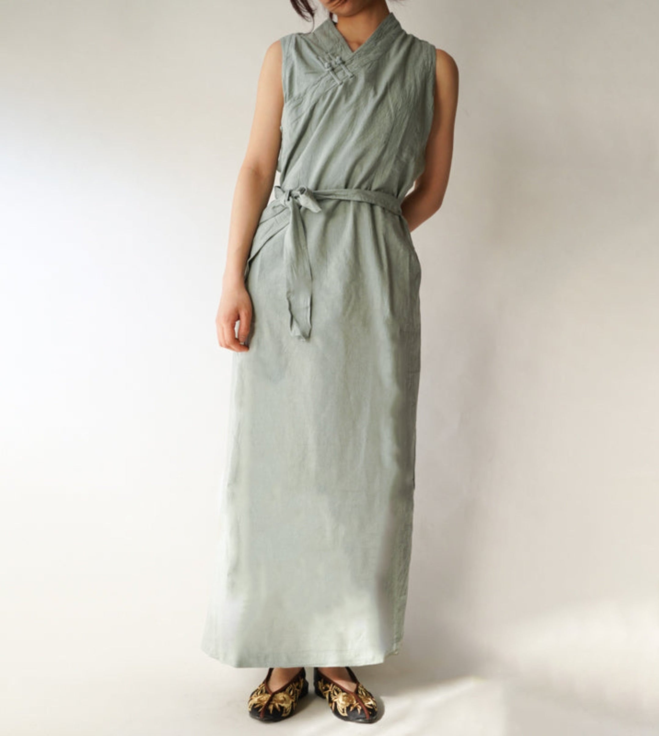 かさねチャイナワンピース袖なし灰