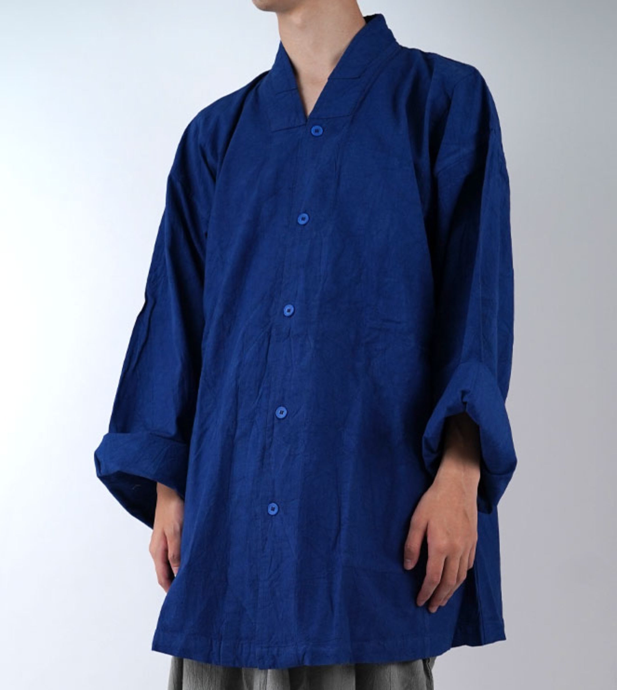 Ｖ襟シャツ厚地Ｌ群青
